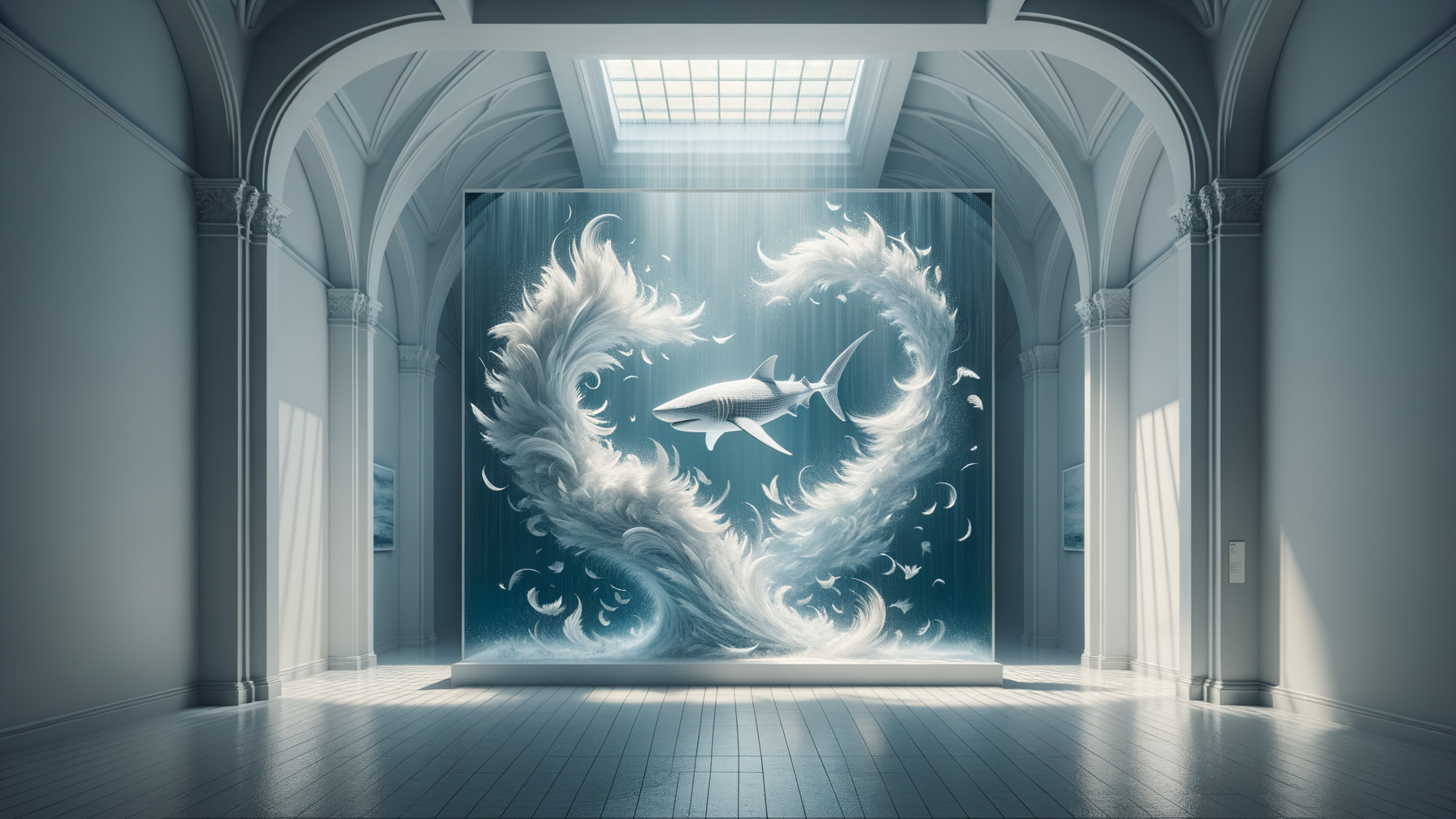Mural of Shark in Turbulent Waves with Heart Shape