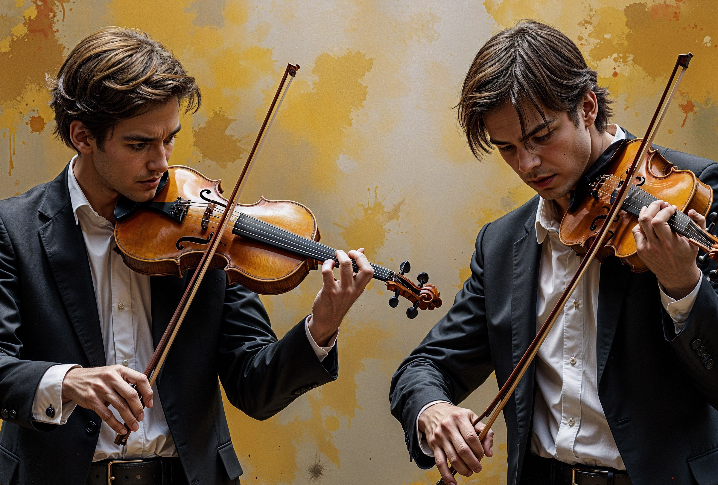 Young Male Violinists in Dynamic Duet Performance
