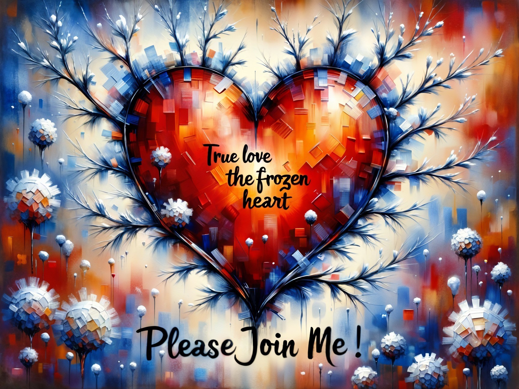 Abstract Design with Red Heart and Snowflakes