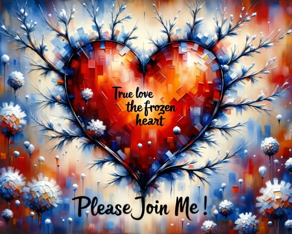 Abstract Design with Red Heart and Snowflakes