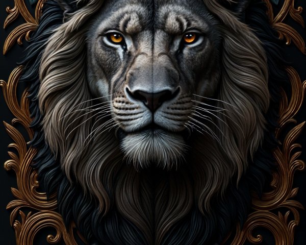 Intricate Lion's Head Design with Floral Elements