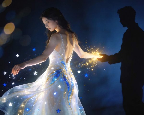 Woman in White Gown Reaching for Shadowy Figure