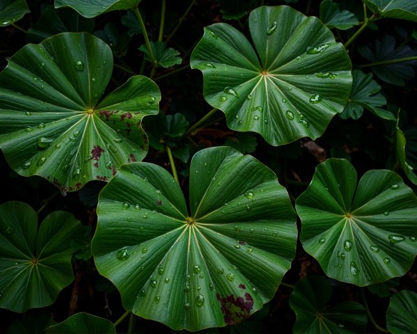 Close-Up of Lush Green Leaves with Water Droplets