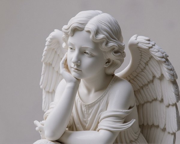 Serene Angel Sculpture with Intricate Wings and Expression