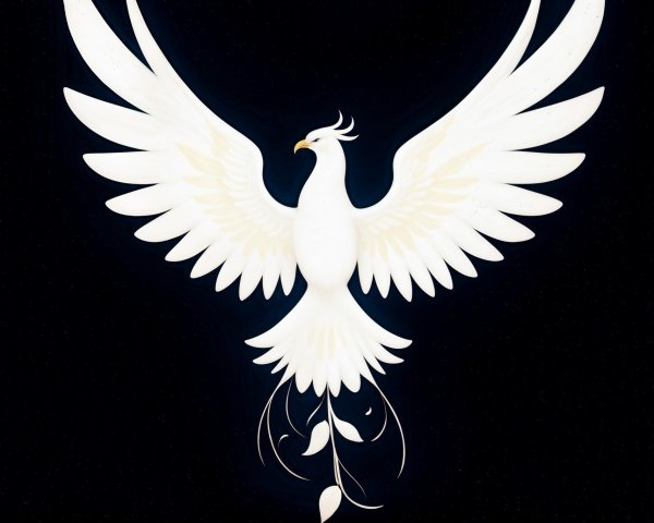 Majestic white phoenix soaring with delicate feathers