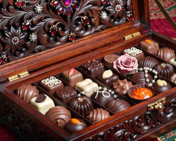 Luxurious Dark Wood Box with Artisanal Chocolates