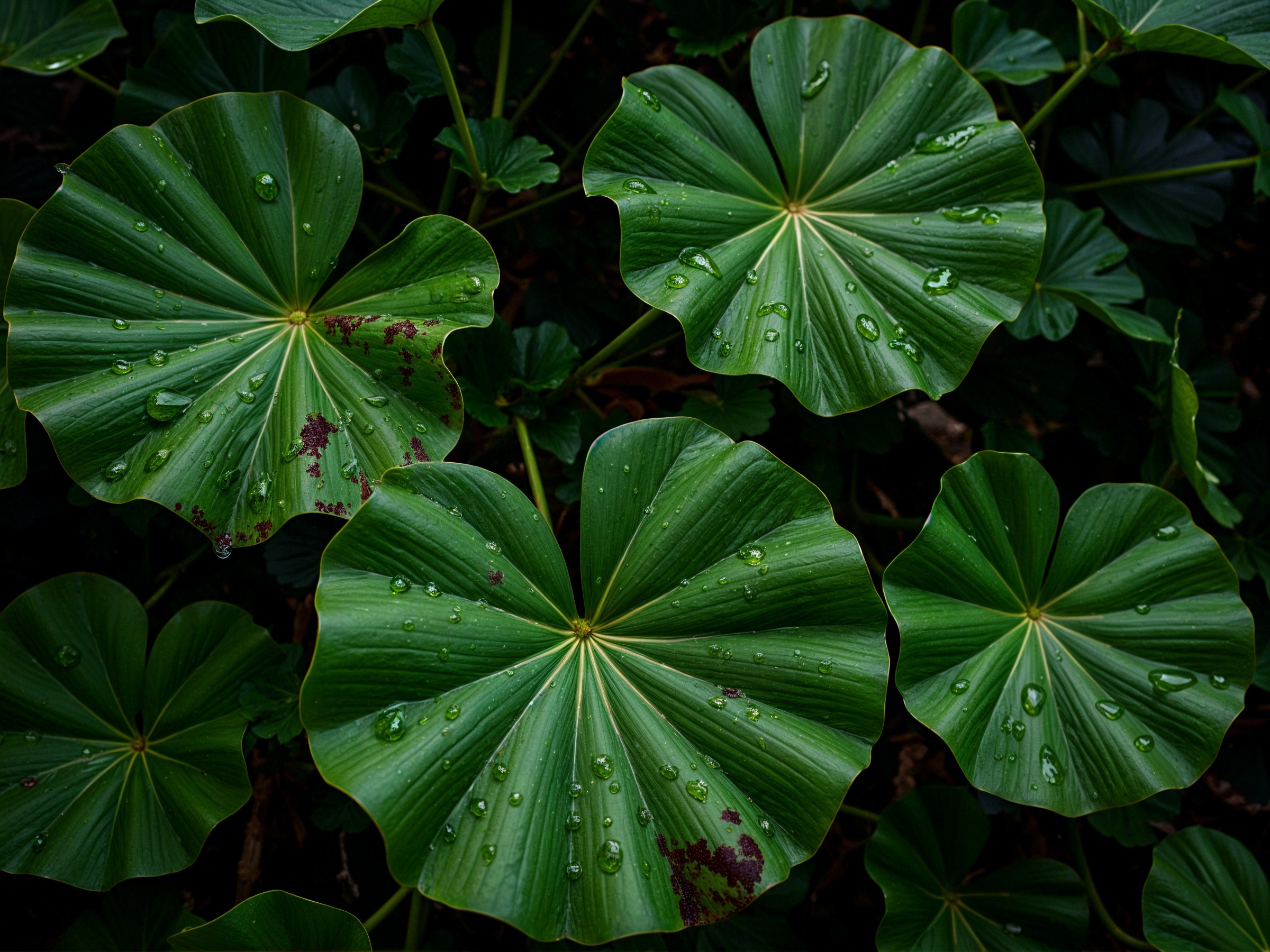 Close-Up of Lush Green Leaves with Water Droplets