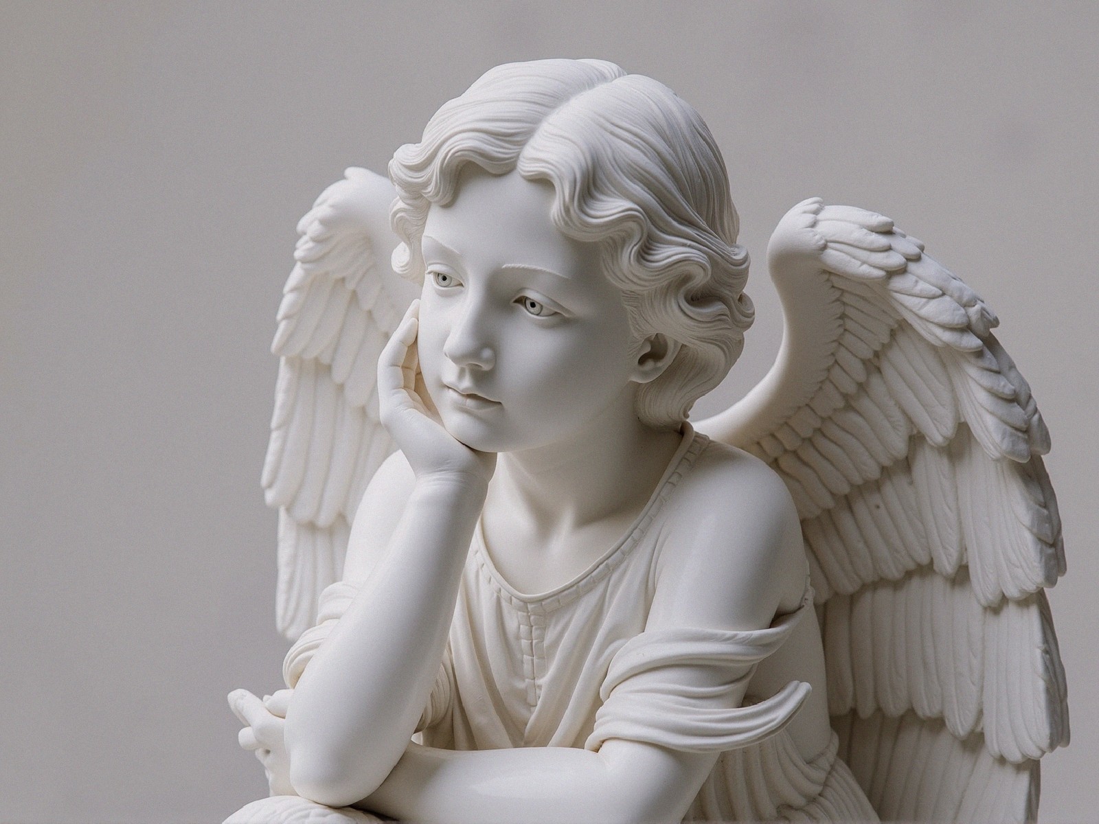 Serene Angel Sculpture with Intricate Wings and Expression