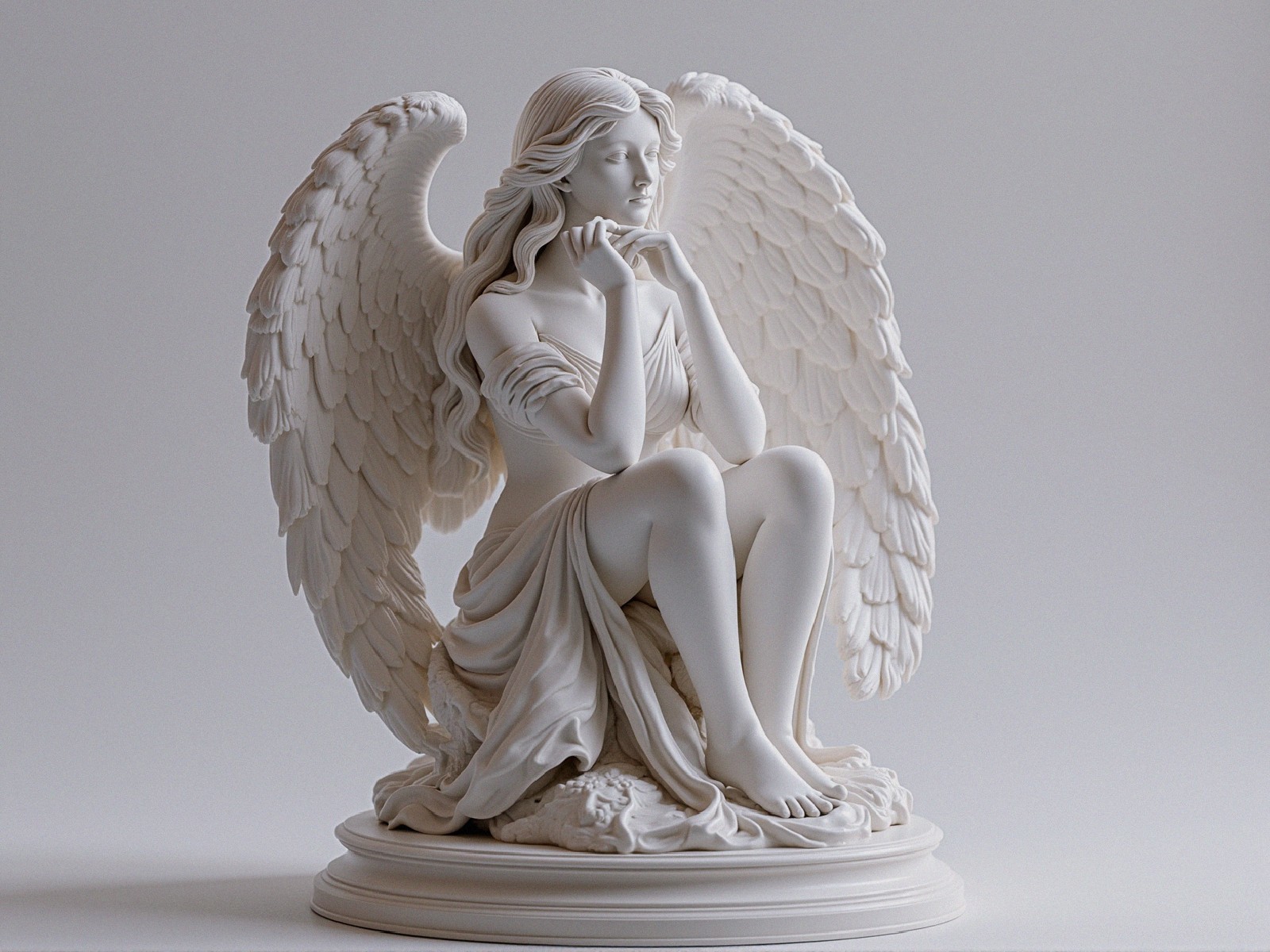 White Angel Statue with Intricate Details and Serenity