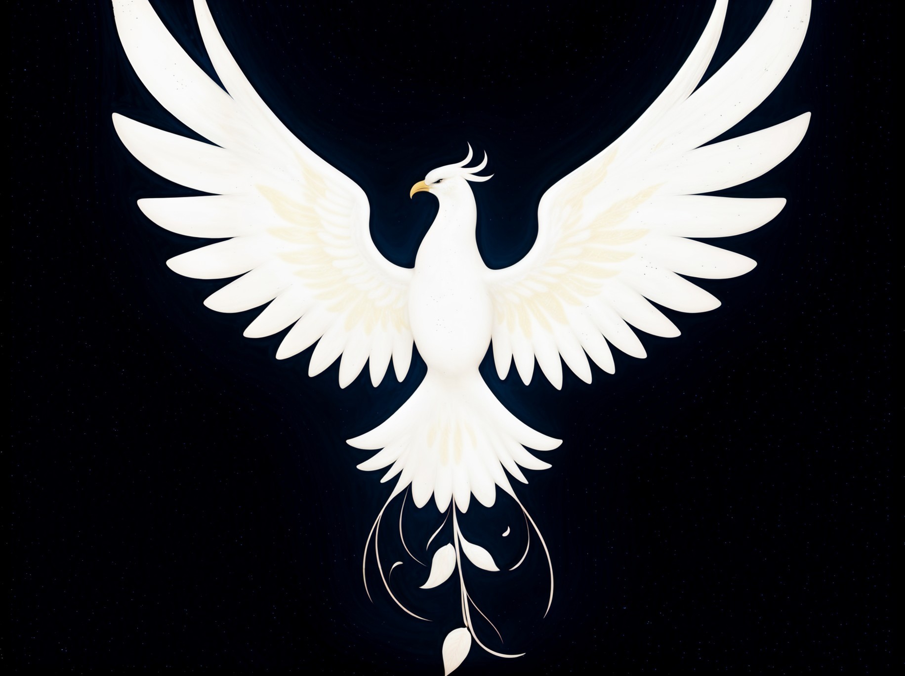 Majestic white phoenix soaring with delicate feathers