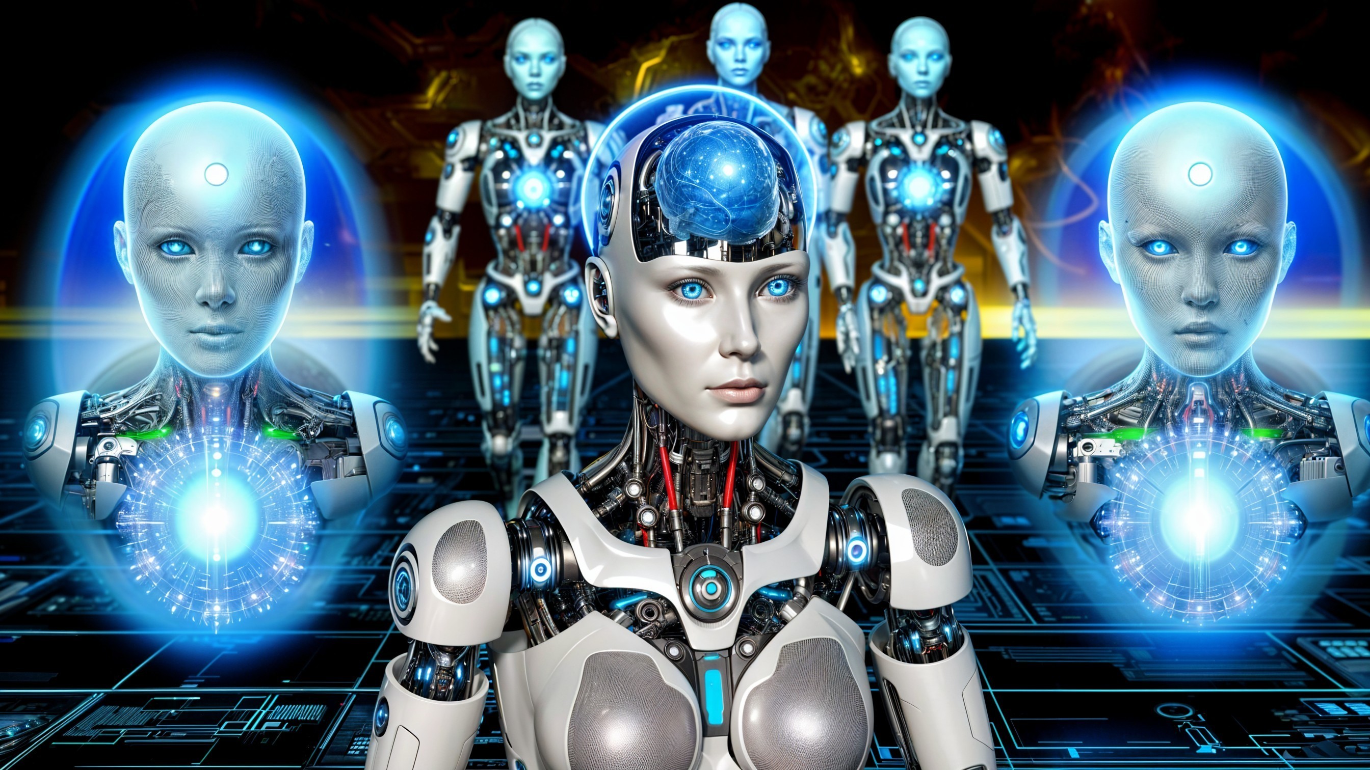 Futuristic Scene with Humanoid Robot and Advanced Technology
