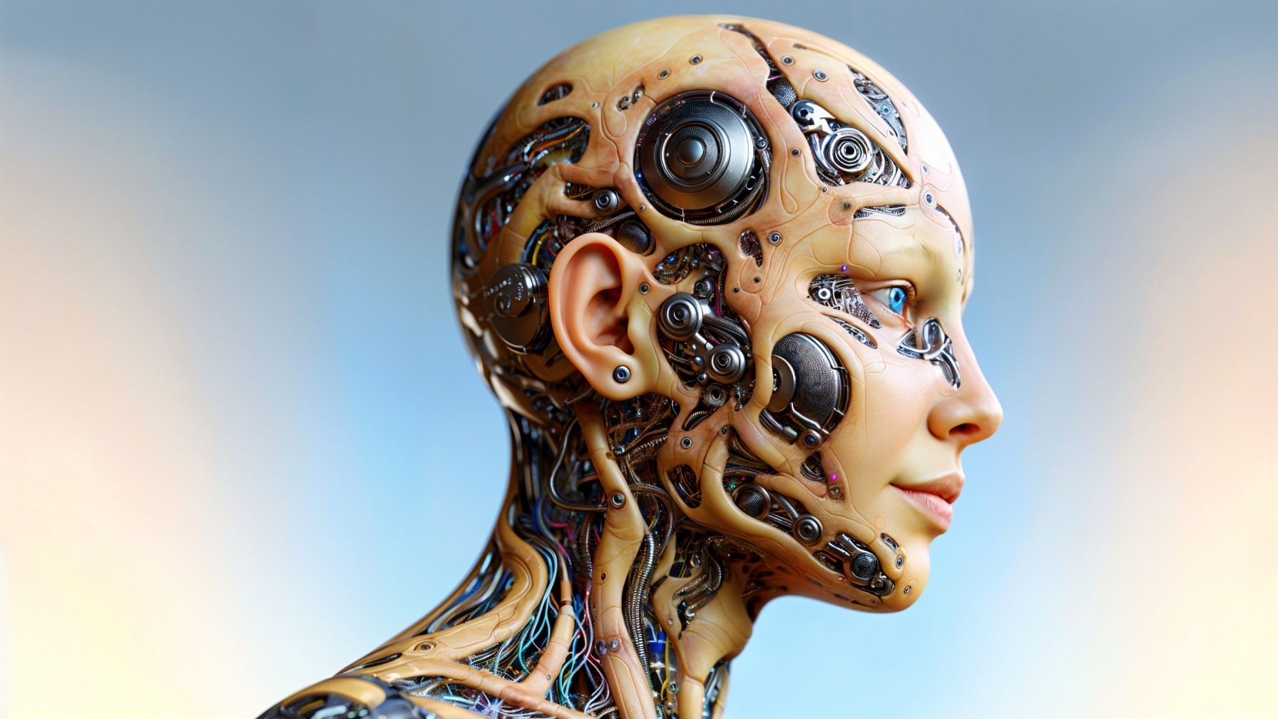 Futuristic humanoid robot with detailed design elements