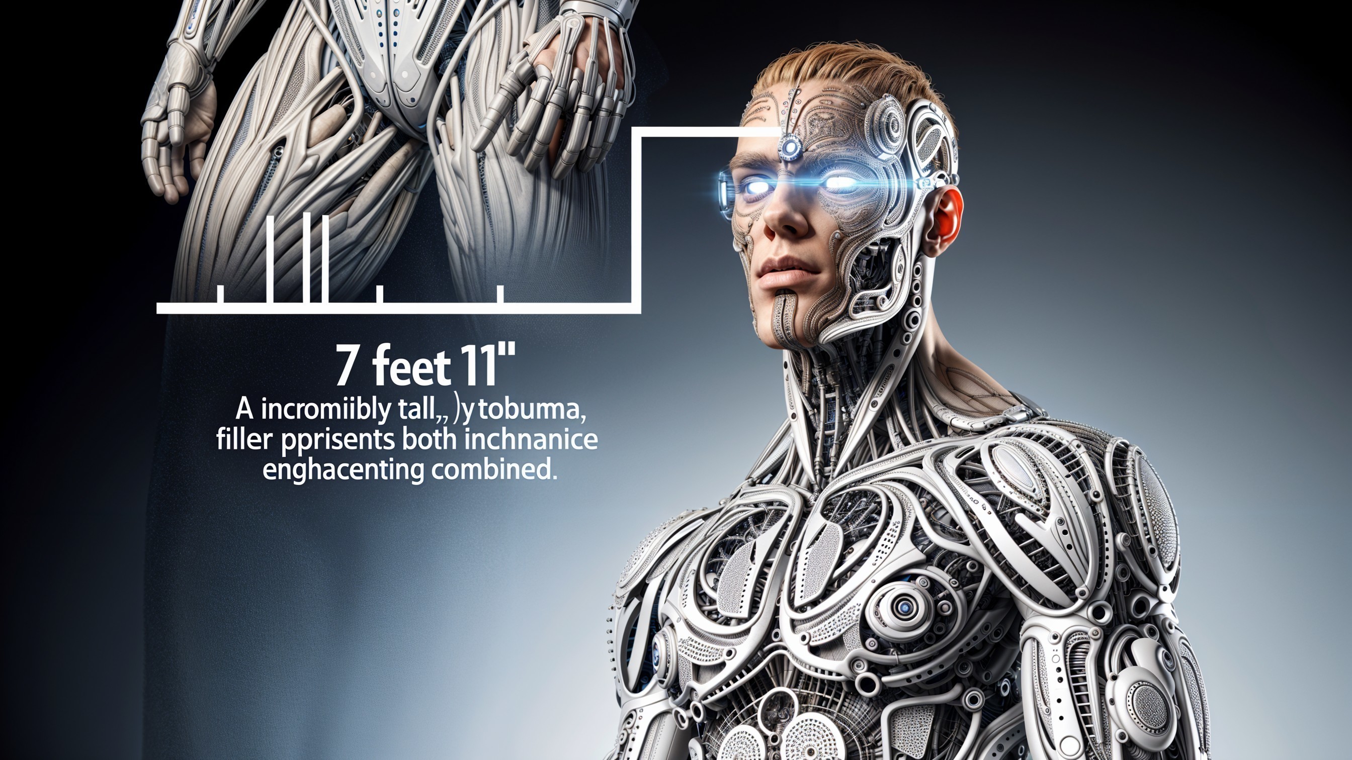 Futuristic humanoid figure with robotic features