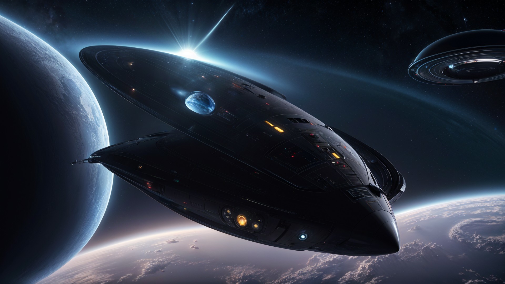 Futuristic Spaceship in Cosmic Exploration Scene
