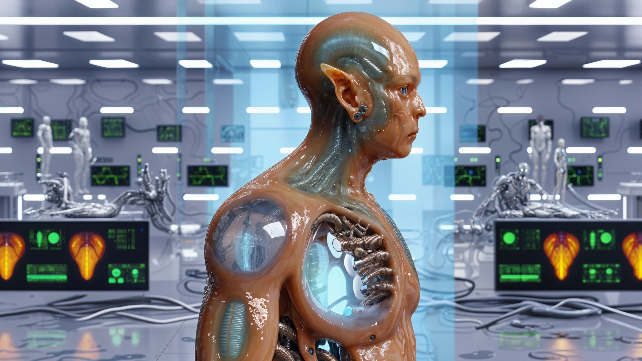 Futuristic Humanoid Figure in High-Tech Laboratory