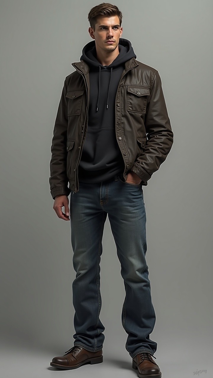 Stylish Young Man in Casual Urban Fashion Ensemble