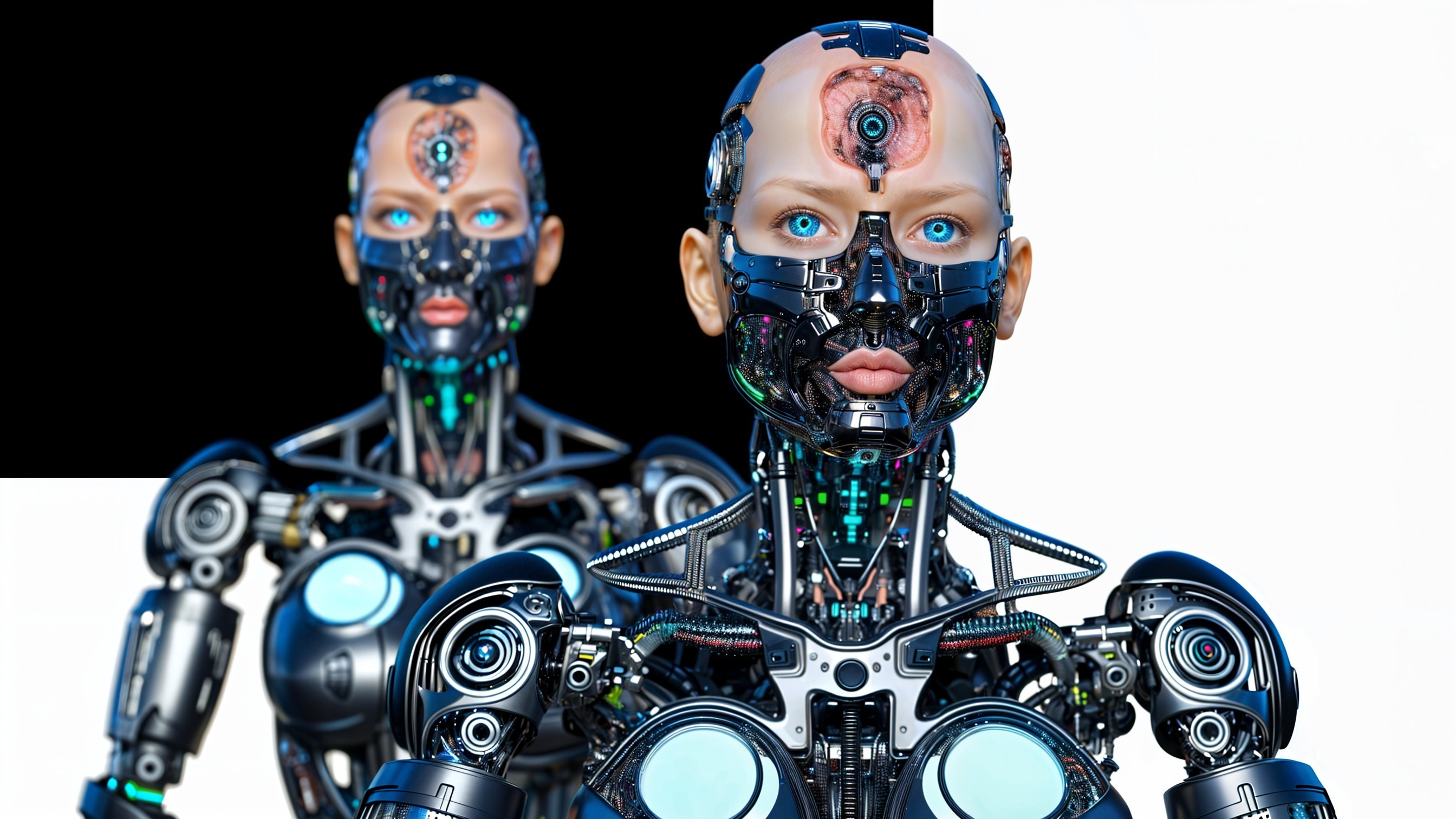 Futuristic humanoid robots with intricate designs