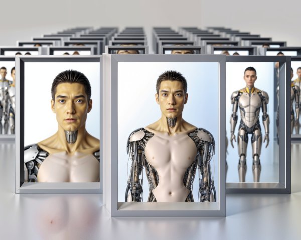 Framed Portraits of a Humanoid Robot in Grid Formation