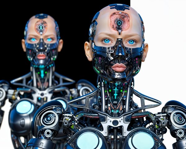 Futuristic humanoid robots with intricate designs
