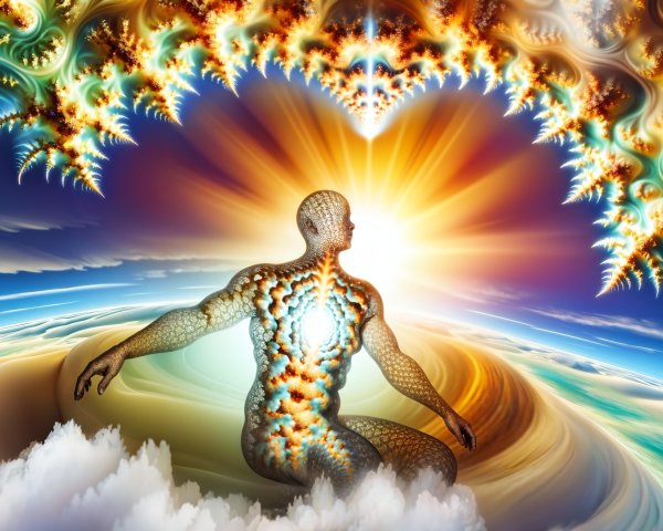 Surreal Landscape with Luminous Figure and Fractals