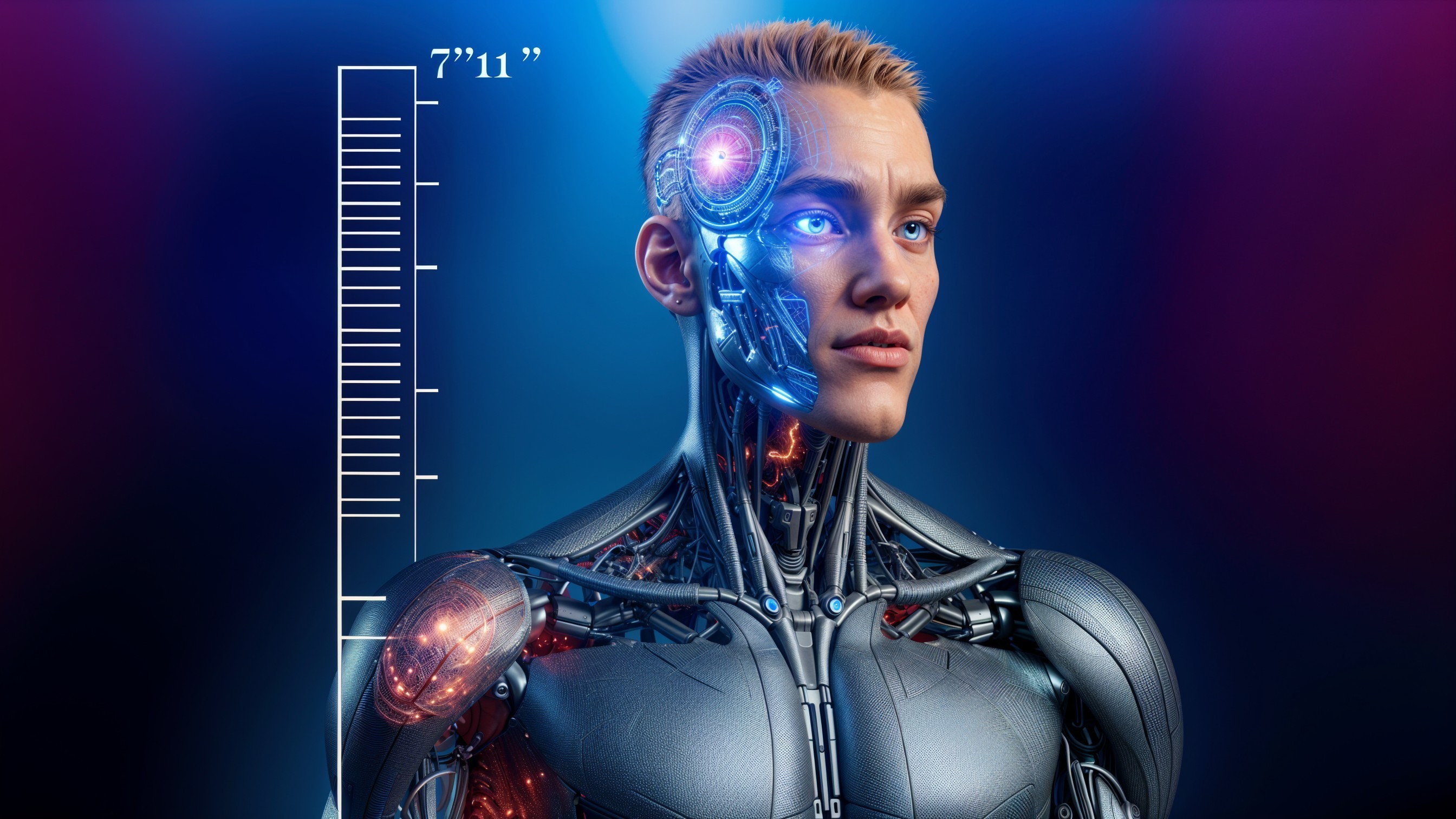 Futuristic Humanoid Robot with Metallic Body and Circuits