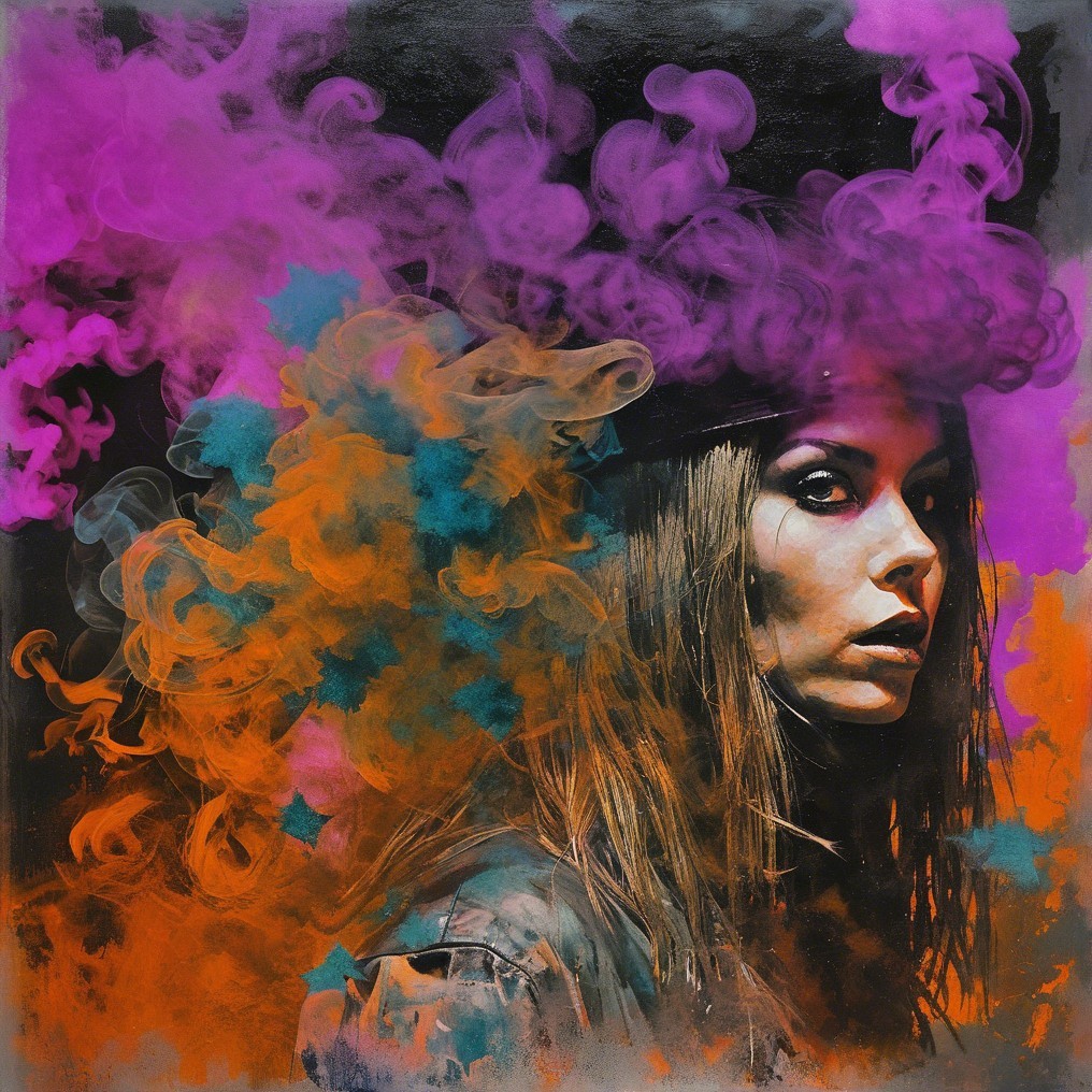 Close-Up Portrait of Woman with Colorful Smoke