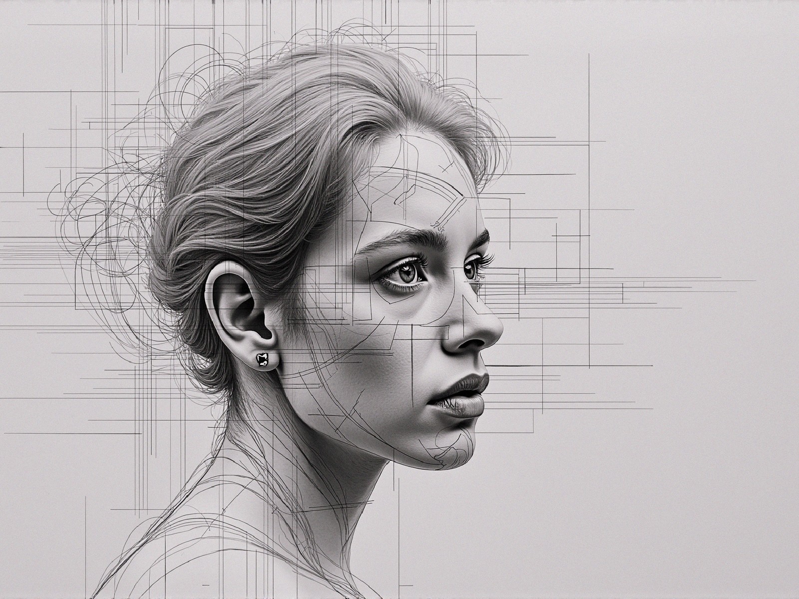 Stylized Portrait of a Woman in Profile with Patterns