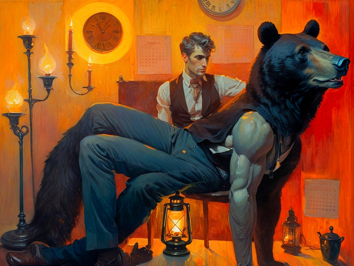 Surreal Artwork of Muscular Man with Bear's Head