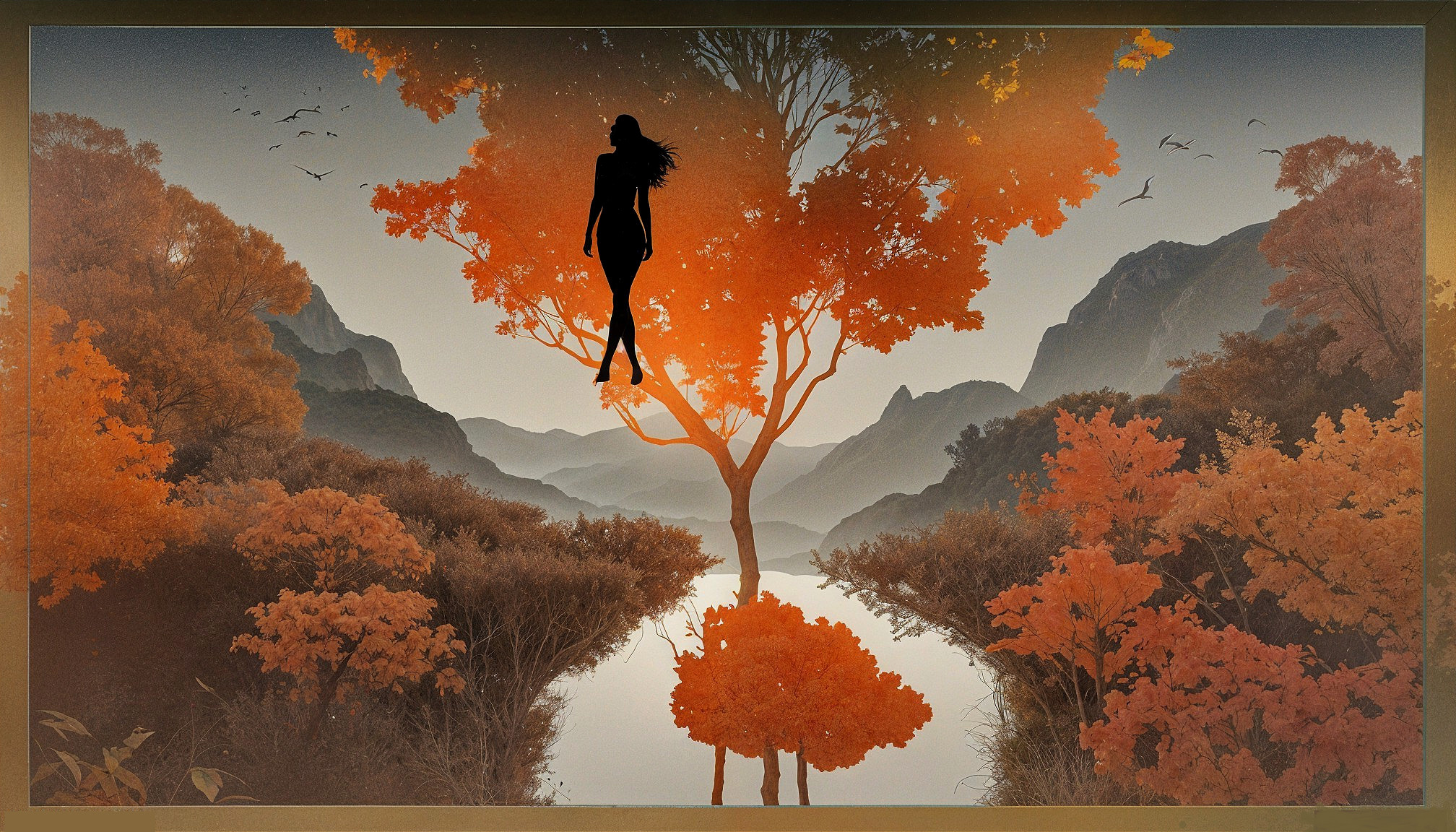 Serene Autumn Landscape with Vibrant Foliage and River