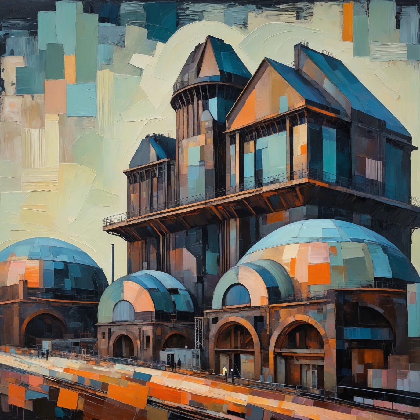 Multi-Tiered Building with Domes and Contrasting Colors