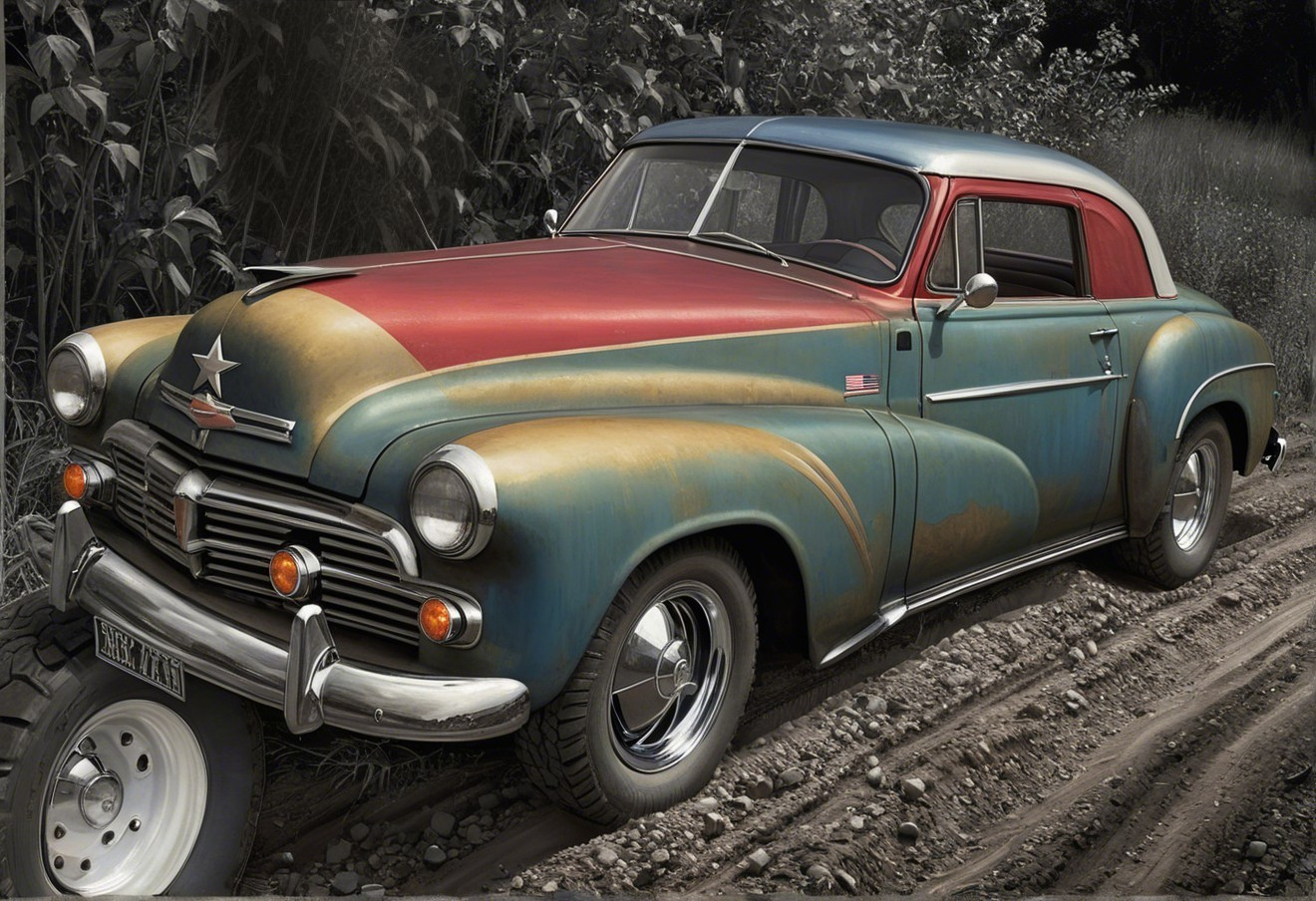 Mid-20th Century Vintage Car with Colorful Emblem