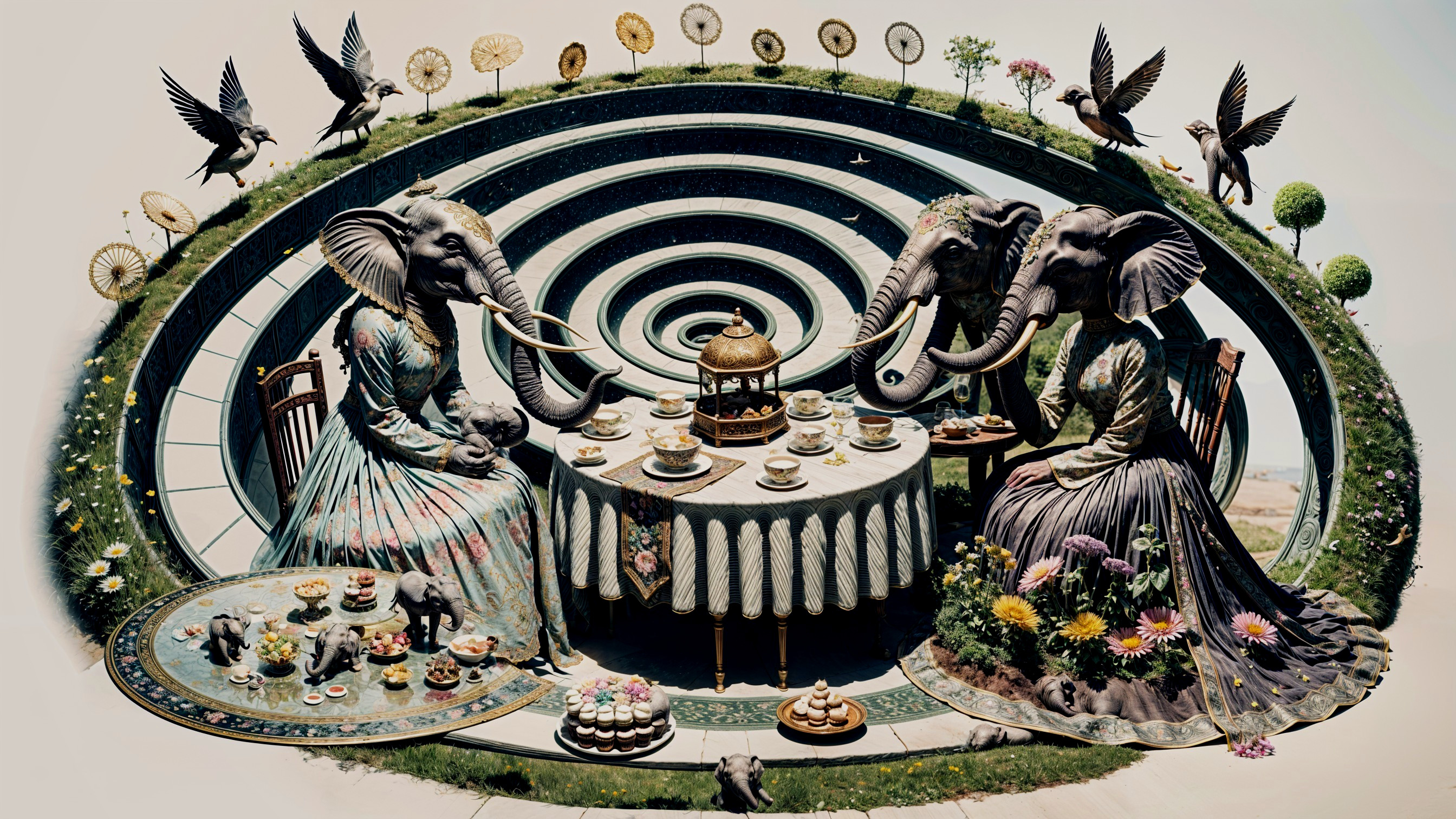 Elegant Elephants at a Whimsical Tea Party Table