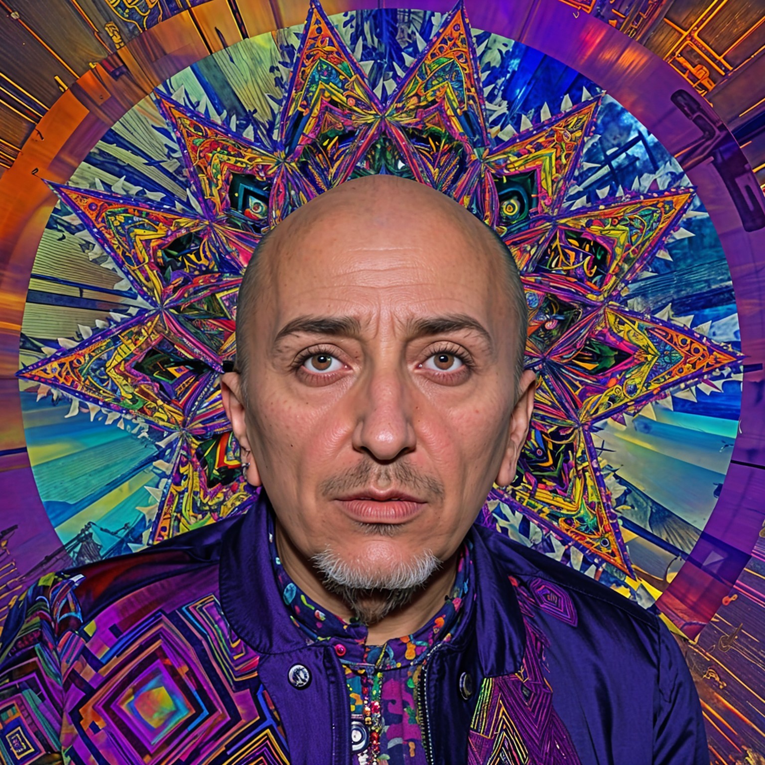 Portrait Against Kaleidoscopic Backdrop