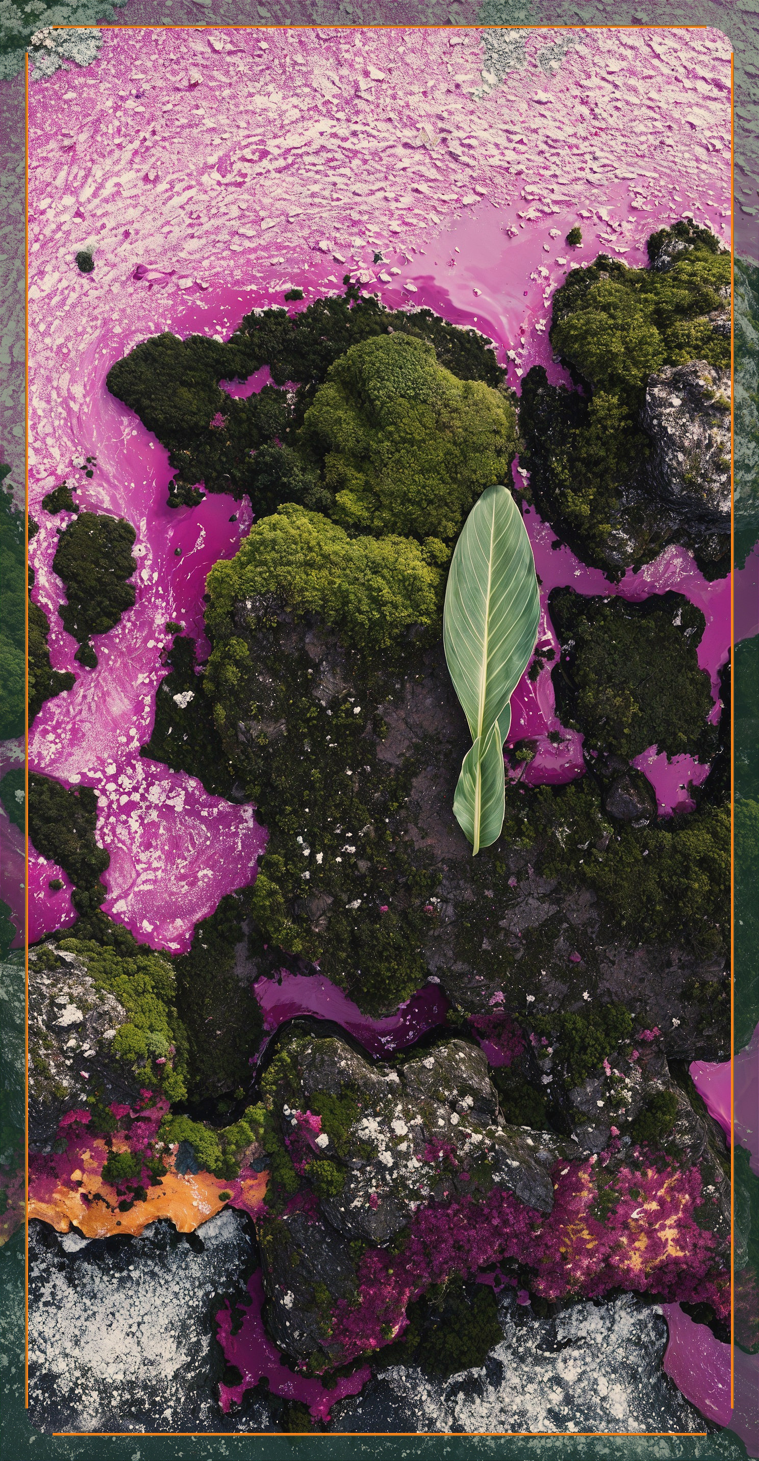 Aerial View of Colorful Landscape with Rocks and Moss