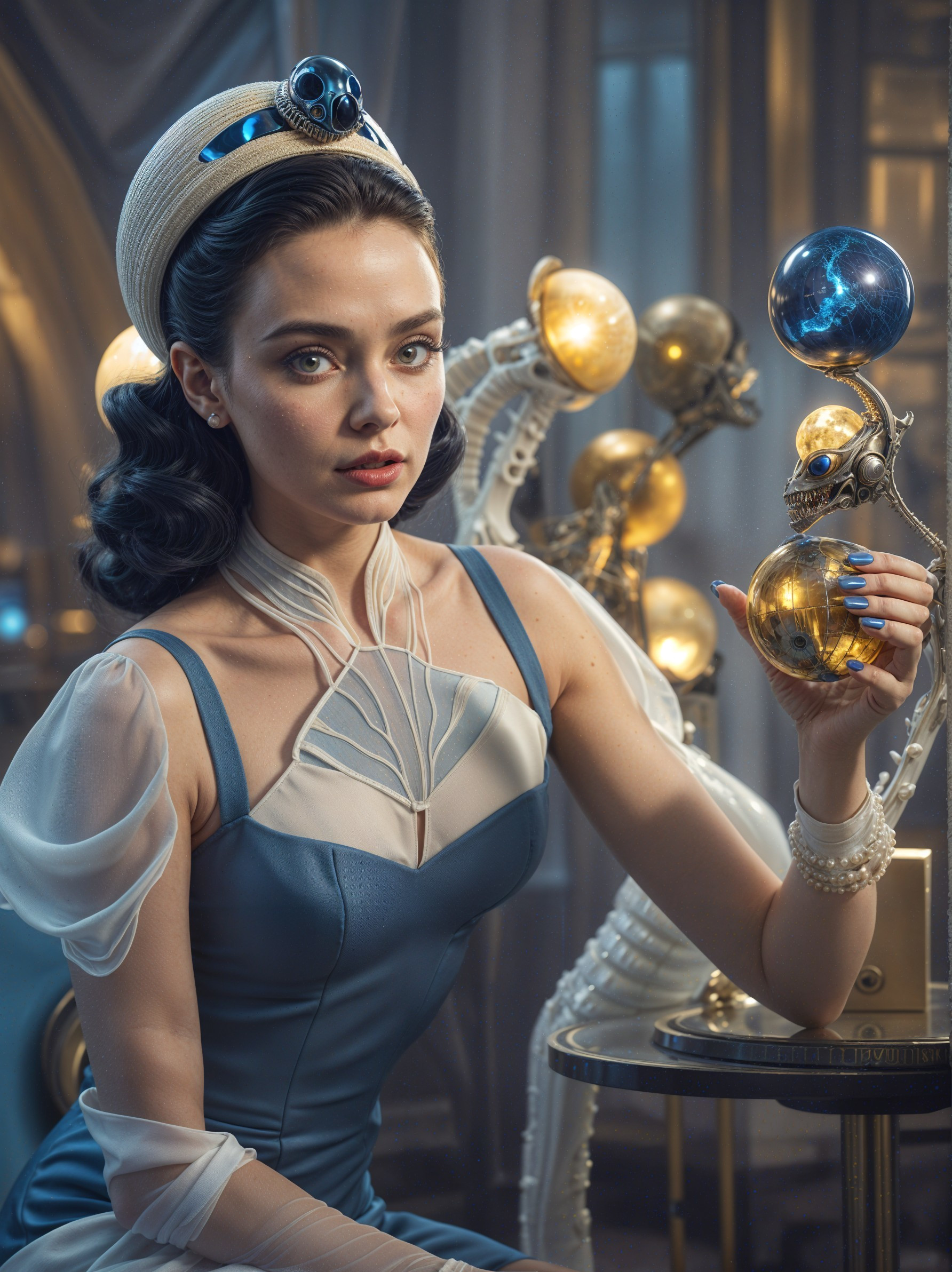 Vintage-Inspired Elegance with Glowing Orb and Instruments
