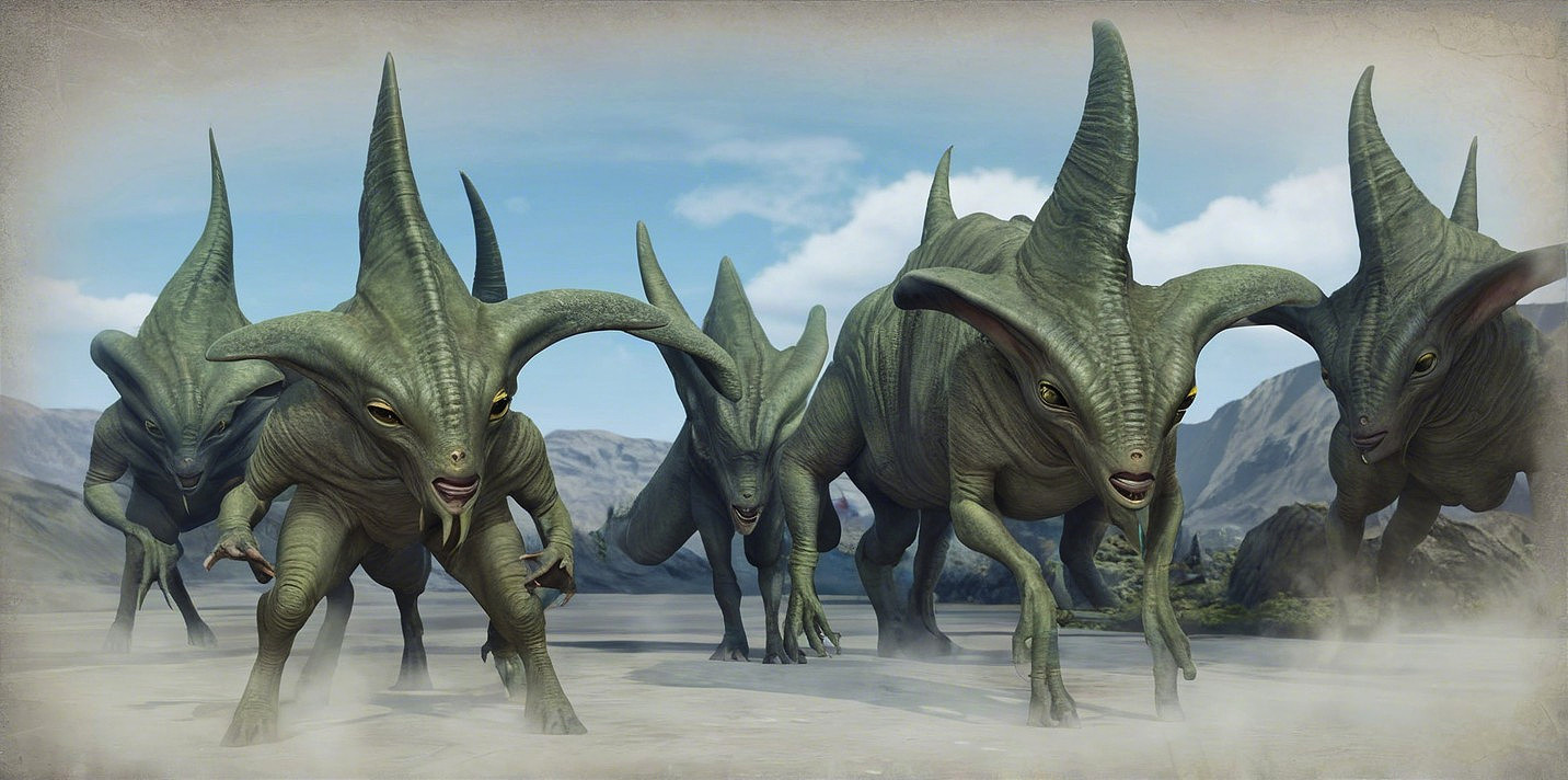 Dinosaur-like Creatures in Rocky Landscape Scene