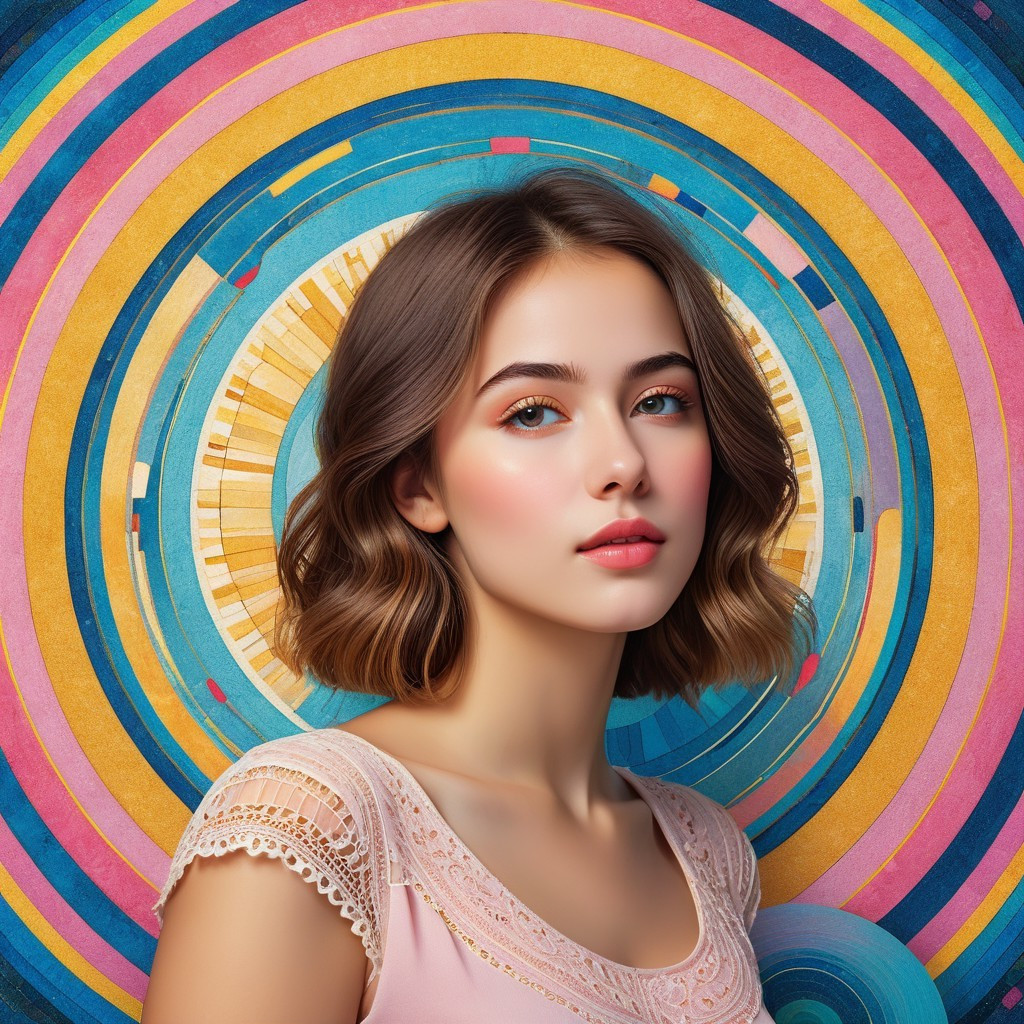 Thoughtful Young Woman with Vibrant Background Design