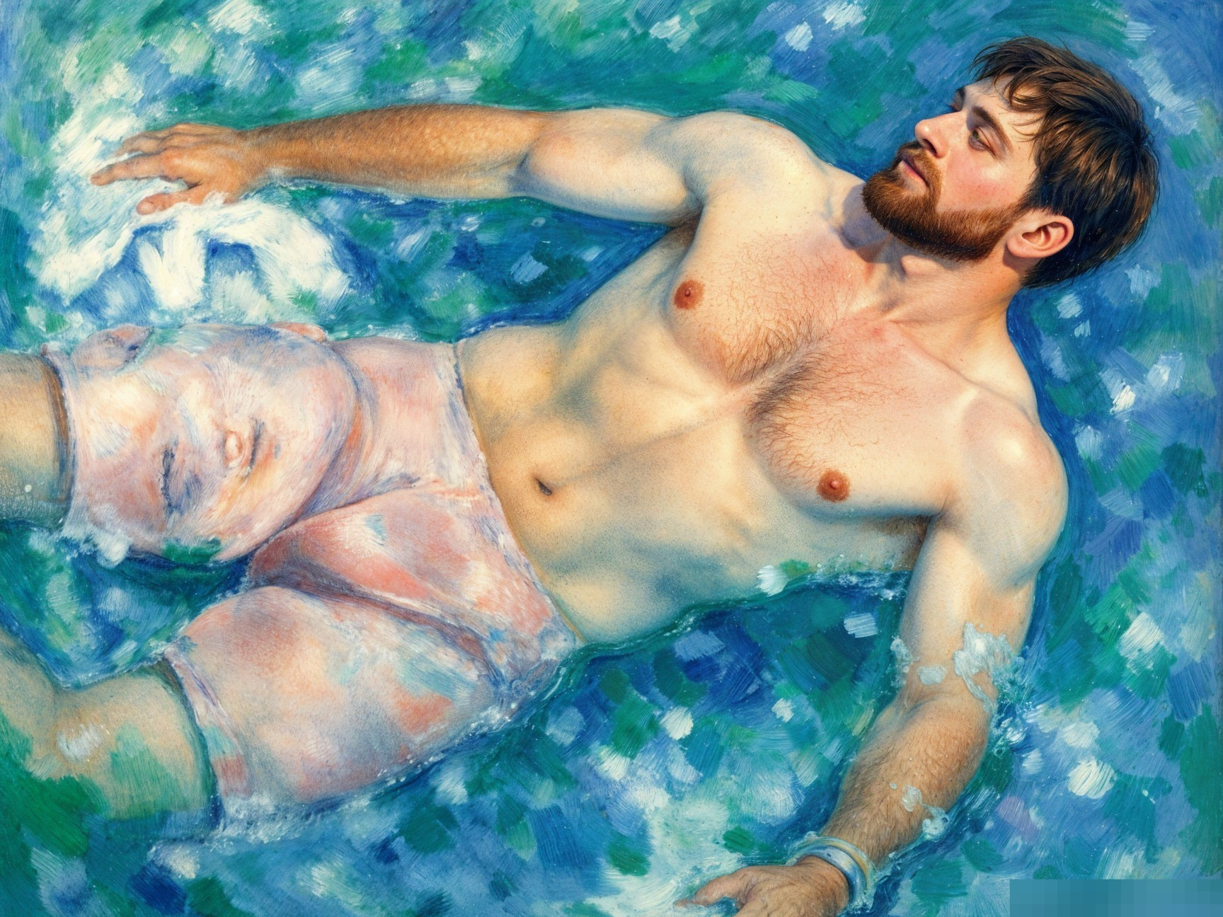 Man Floating in Vibrant Blue Water with Calm Atmosphere