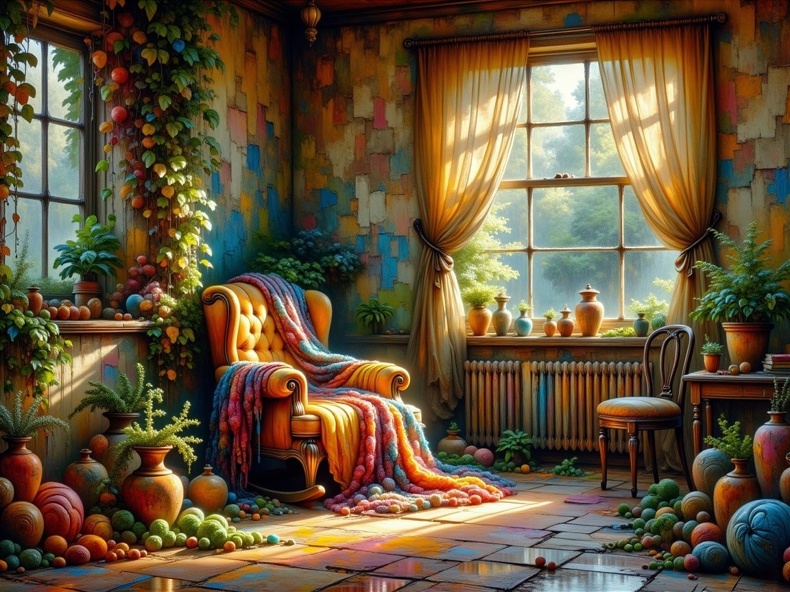Vibrant Sunlit Room with Plush Armchair and Decor