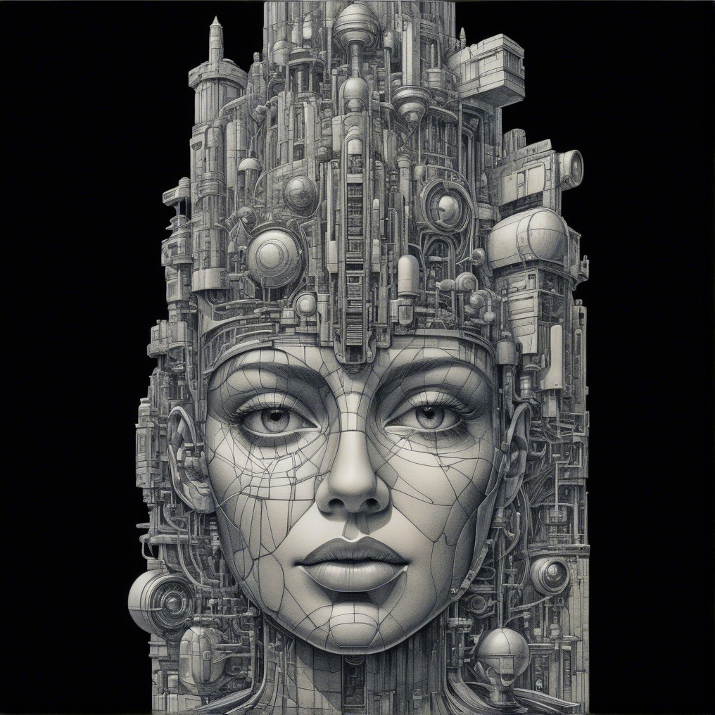 Futuristic Humanoid Face with Mechanical Elements