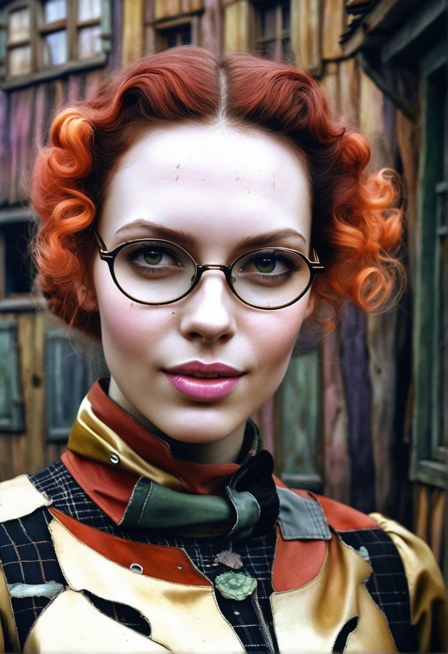 Young woman with vibrant orange curls and unique style