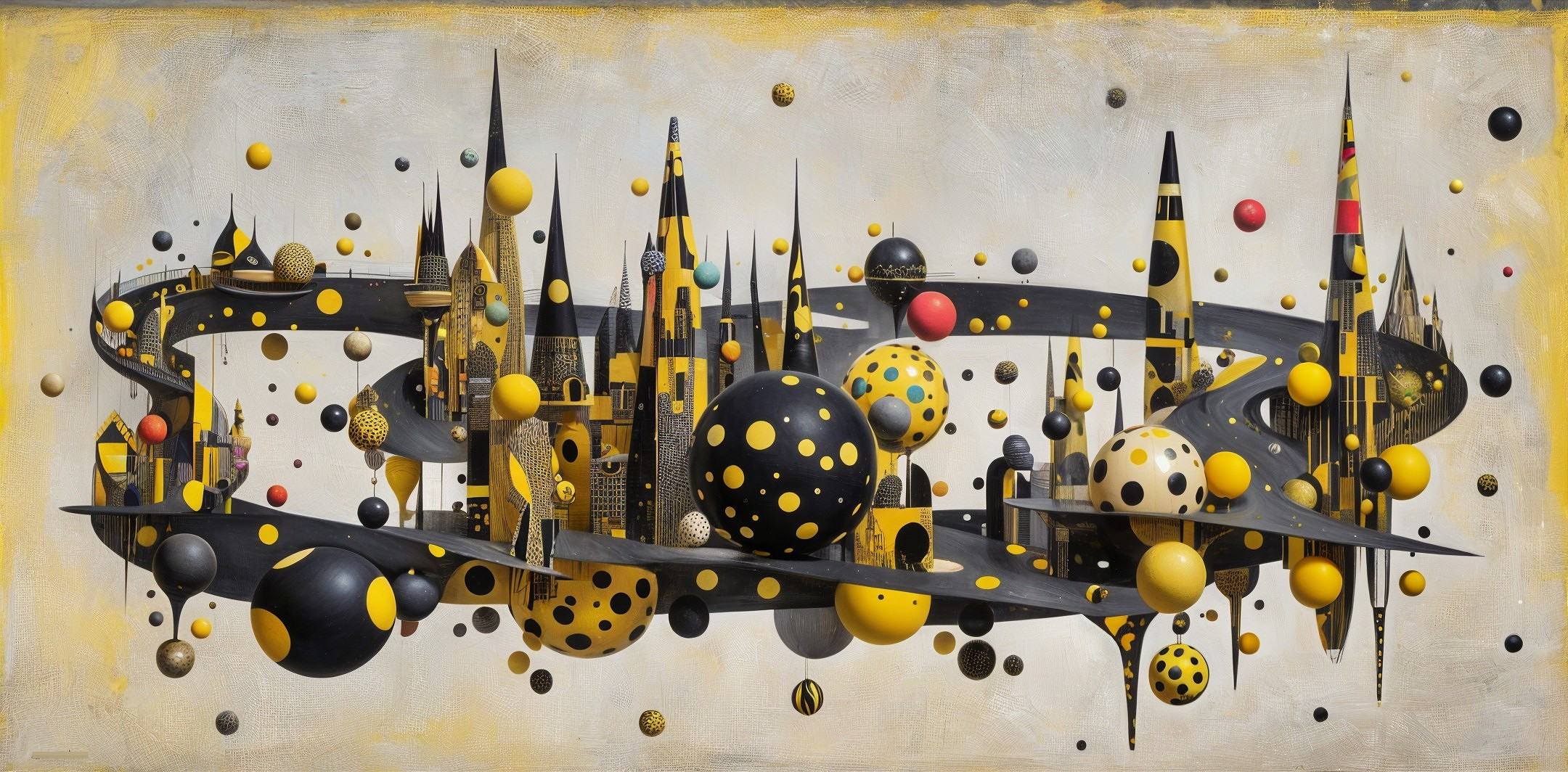 Surreal Landscape with Abstract Architecture and Shapes