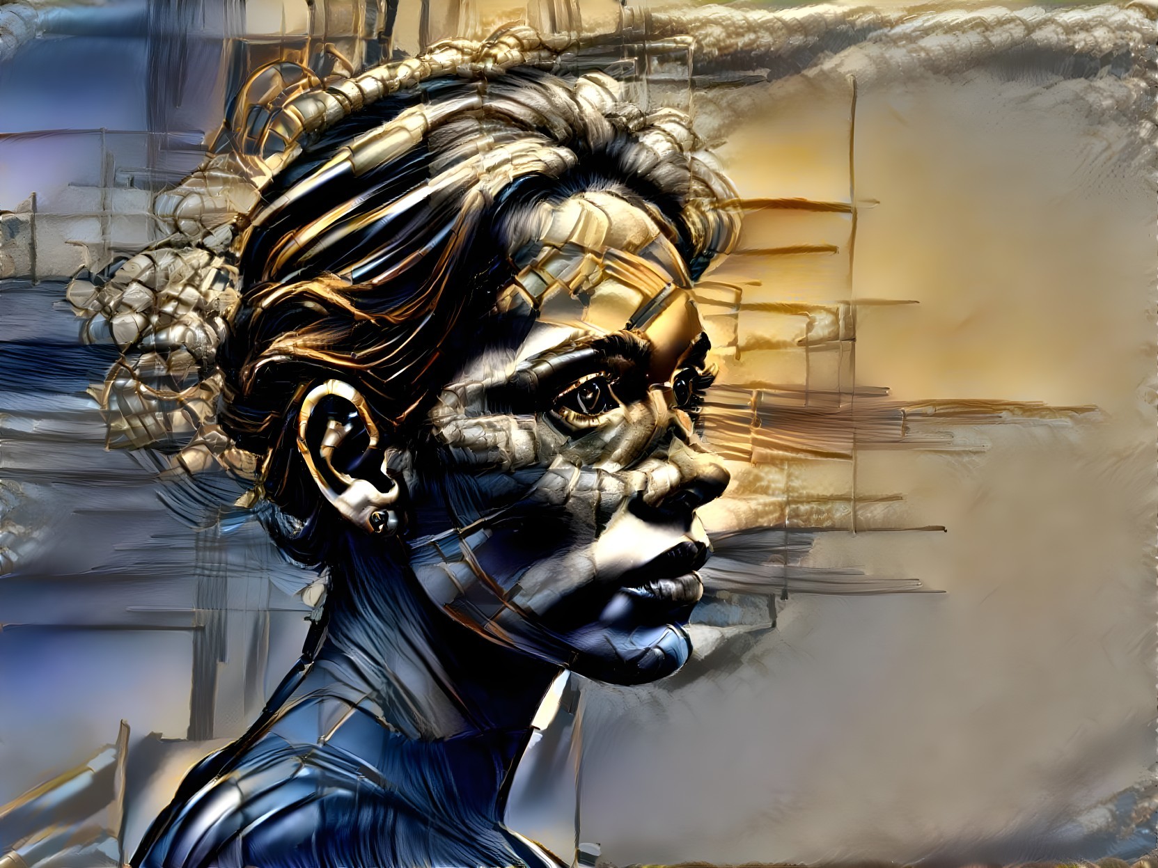 Stylized Portrait of a Woman with Abstract Patterns