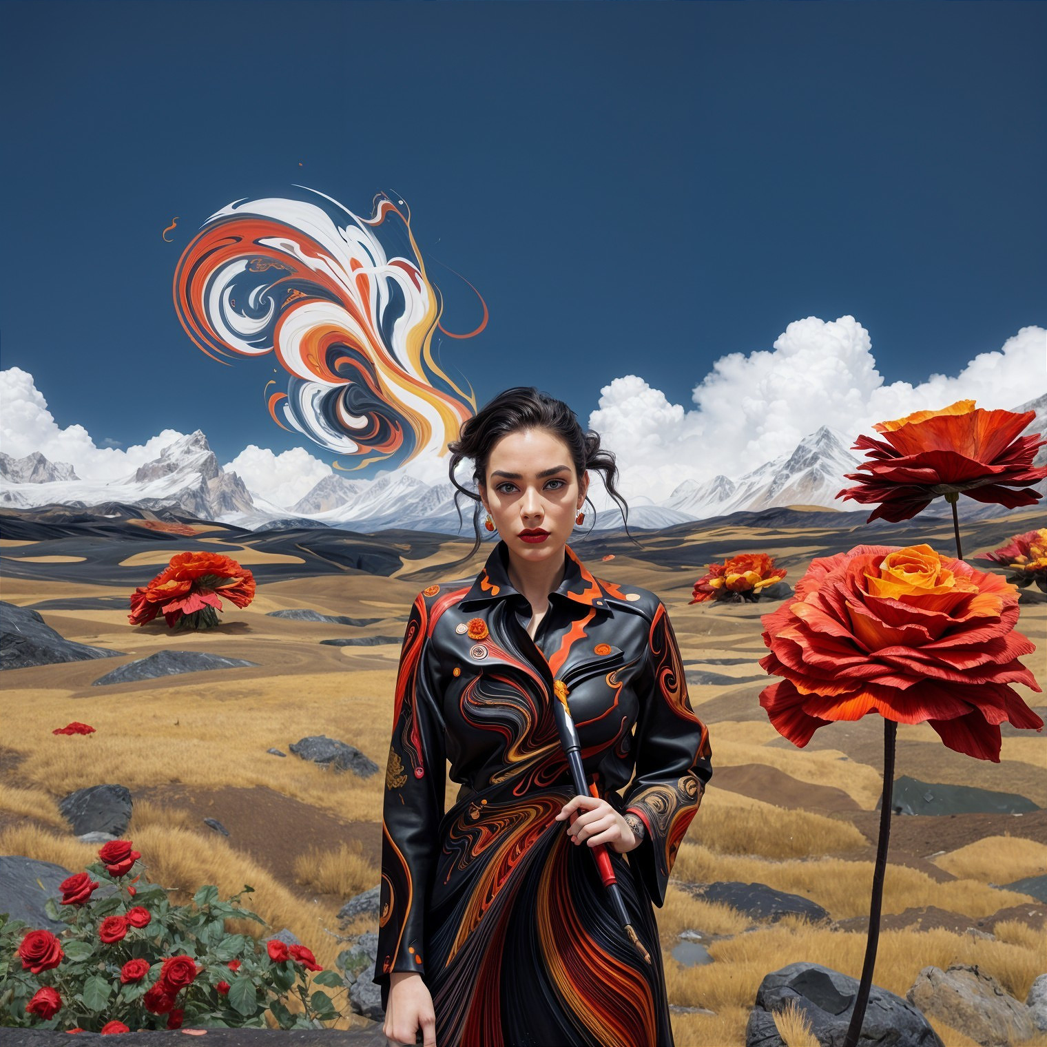 Surreal Landscape with Confident Figure in Robe