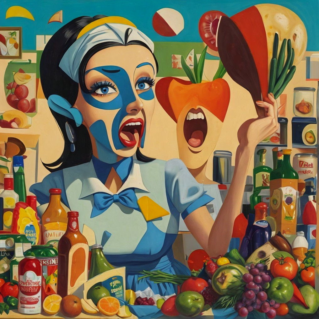 Vibrant Illustration of Woman with Colorful Produce