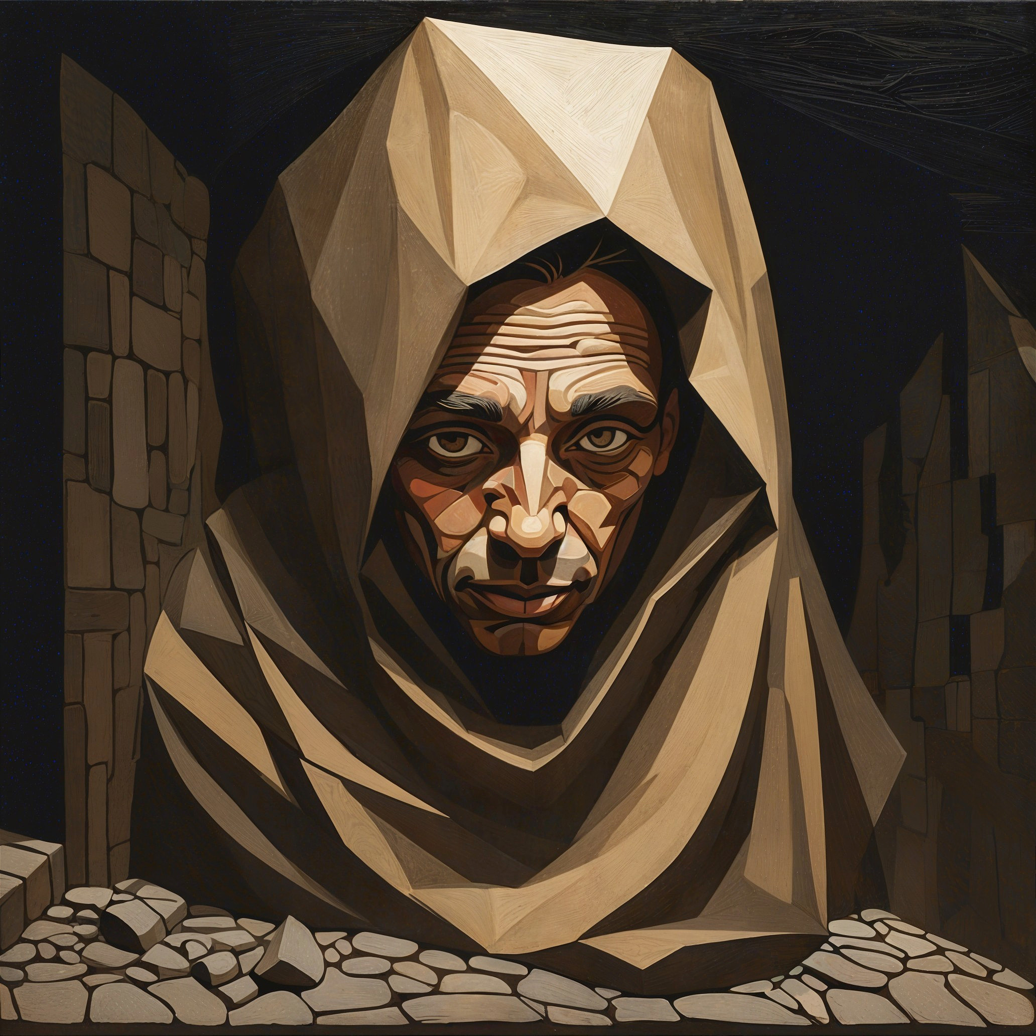 Abstract Portrait of a Man in a Hooded Cloak