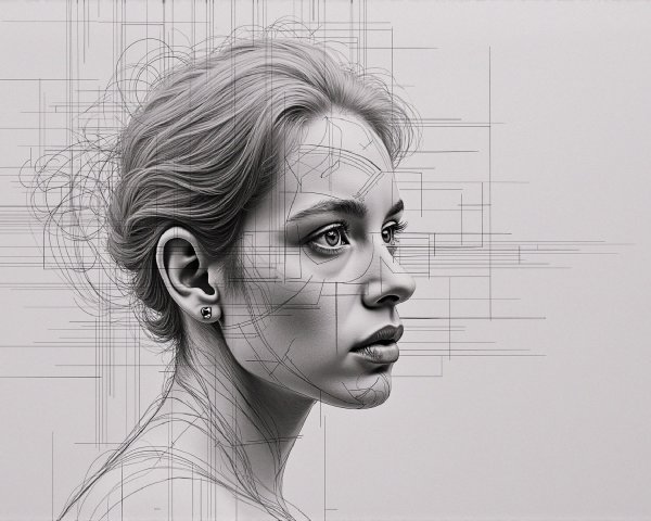 Stylized Portrait of a Woman in Profile with Patterns