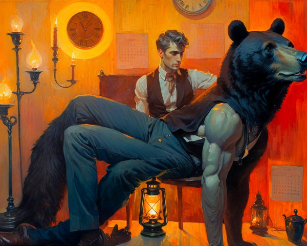 Surreal Artwork of Muscular Man with Bear's Head