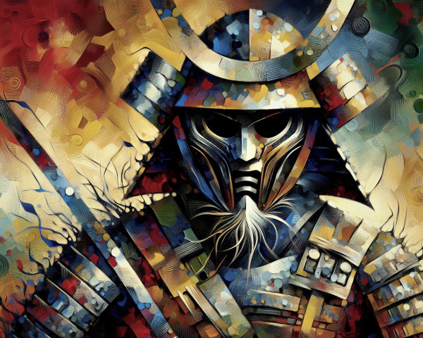 Warrior in Intricate Armor with Vibrant Background