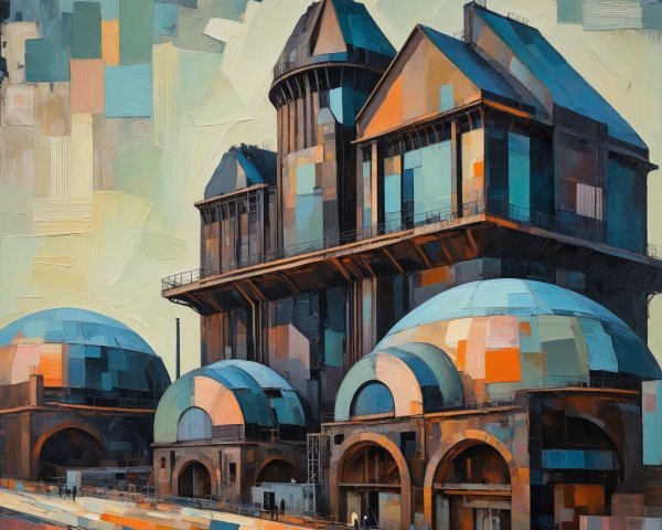 Multi-Tiered Building with Domes and Contrasting Colors